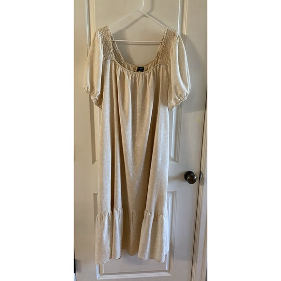 Lane Bryant Dress Womens Size 18/20 Ivory Linen Blend Midi Flowy Tiered Boho - Picture 1 of 14